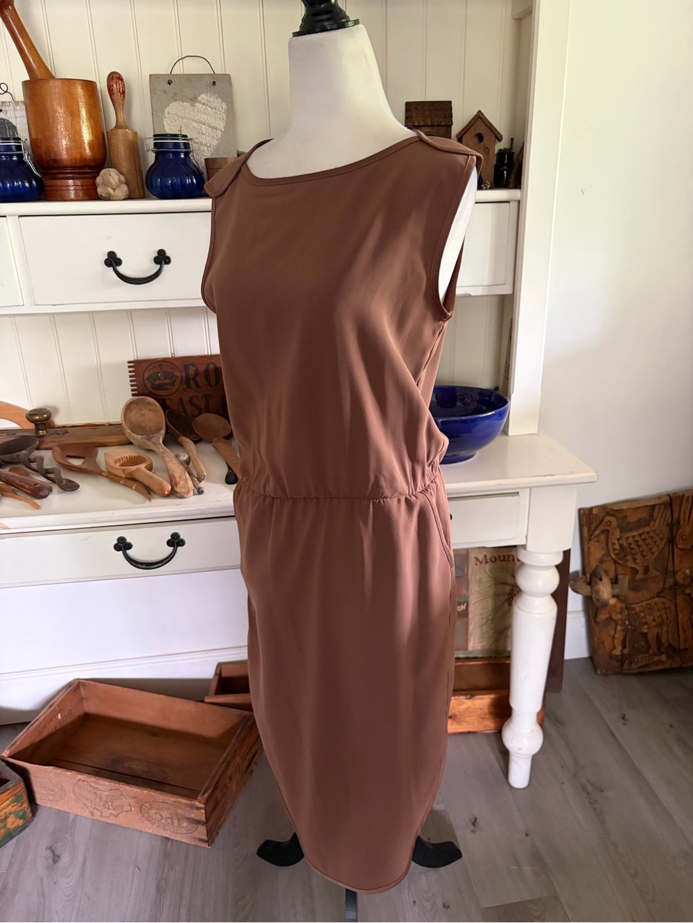 MM6 Maison Martin Margiela Sleeveless Brown Women's Sheath Dress